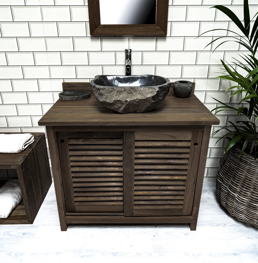 The 'Timbak' Louvered Reclaimed Wooden Vanity Unit