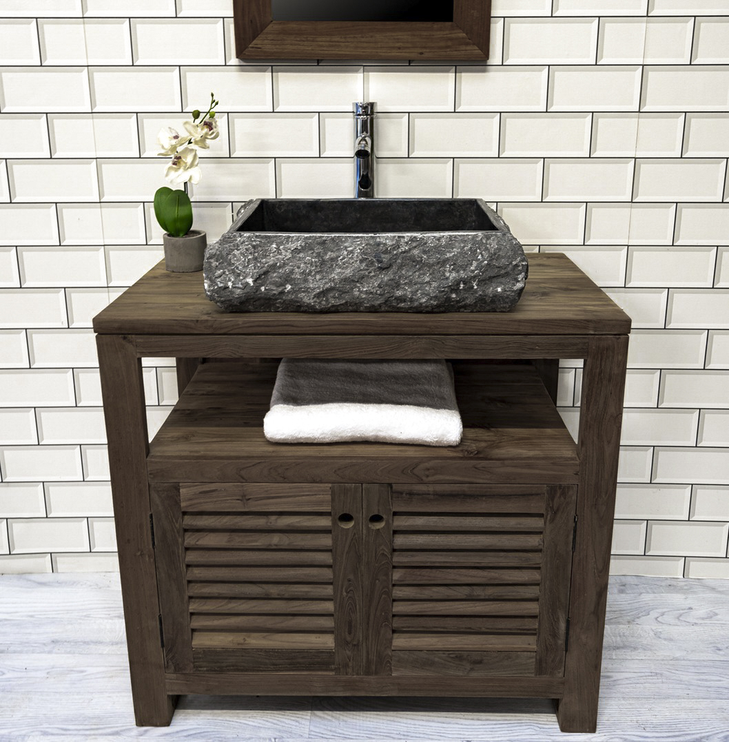 The 'Sorok' Reclaimed Wooden Vanity Unit with Louvered Cupboards