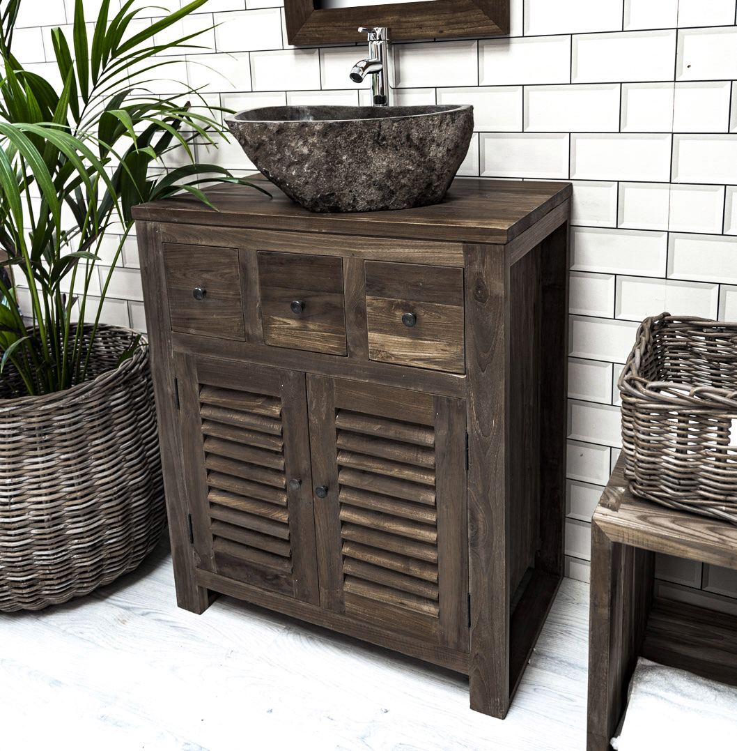The 'Duduk' Reclaimed Wooden Vanity Unit with Louvered Cupboards