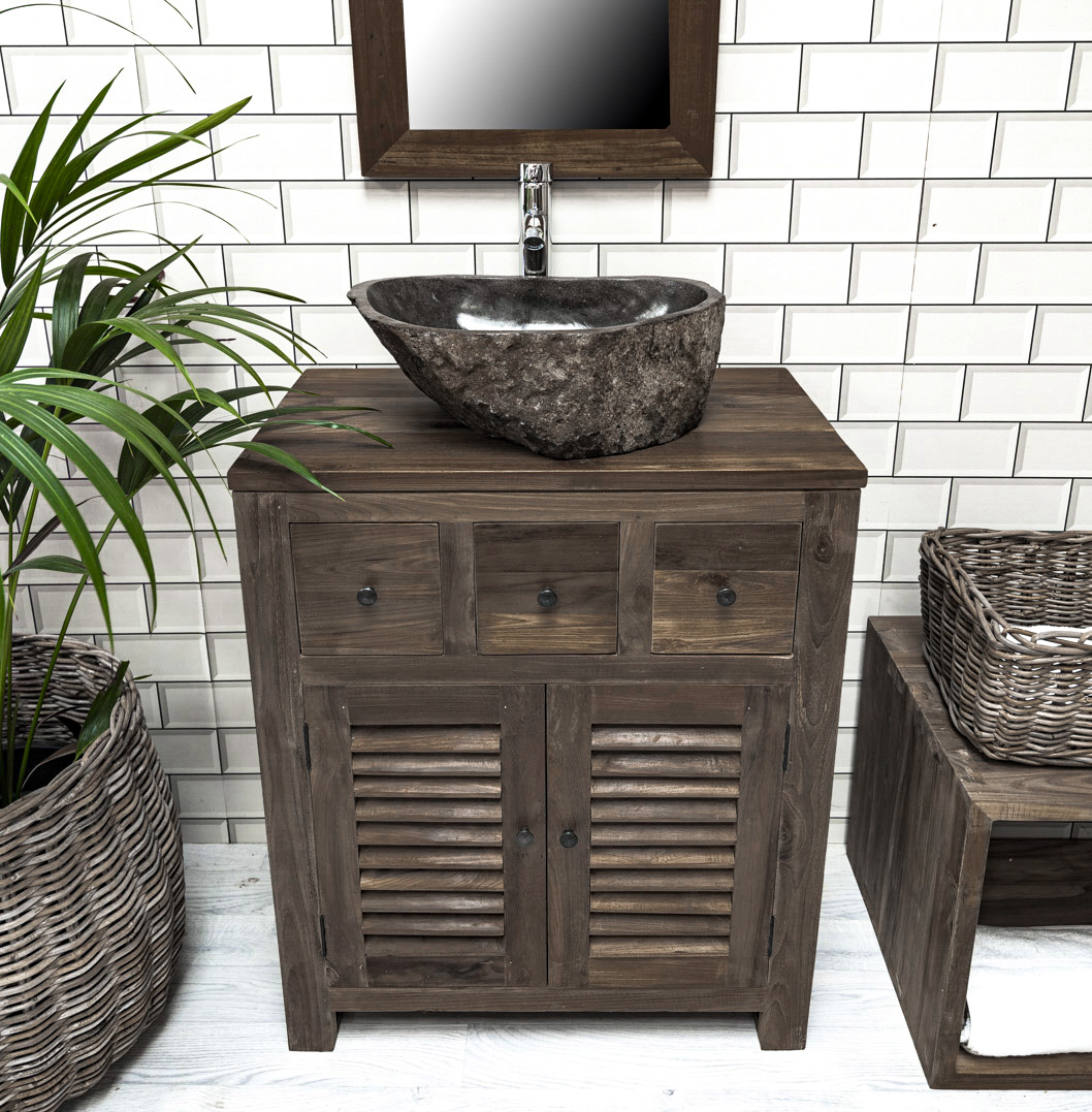 The 'Duduk' Reclaimed Wooden Vanity Unit with Louvered Cupboards